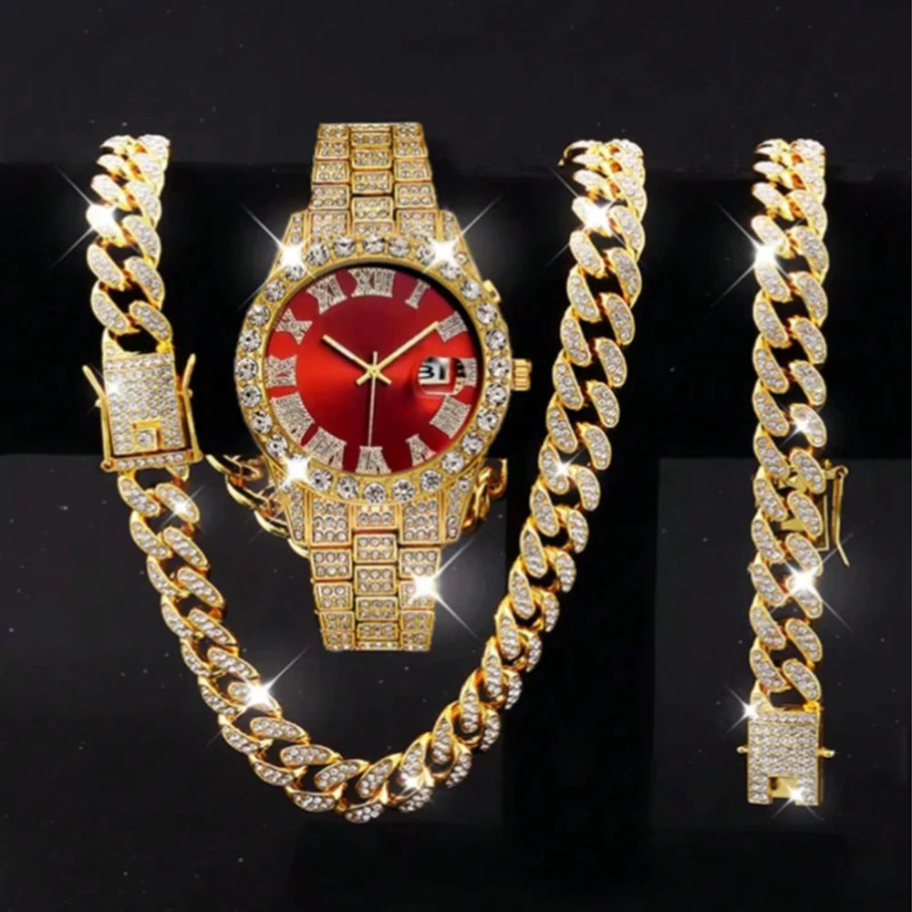 Hip hop style 13mm dragon beard buckle Cuban chain necklace bracelet men's watch suit fashion personality men's accessories