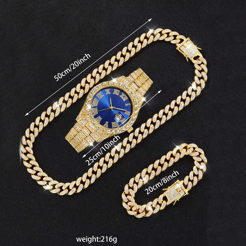 Hip hop style 13mm dragon beard buckle Cuban chain necklace bracelet men's watch suit fashion personality men's accessories