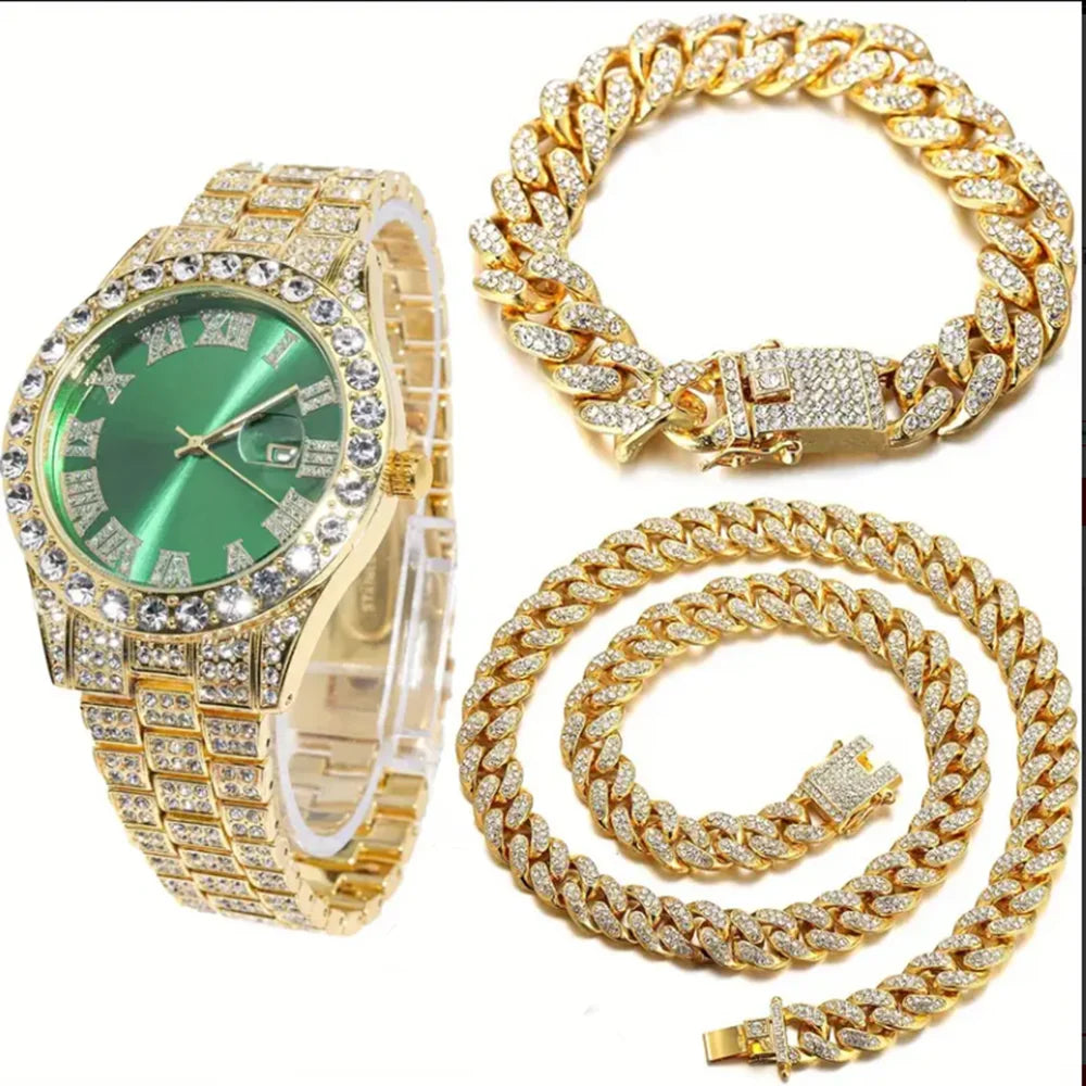 Hip hop style 13mm dragon beard buckle Cuban chain necklace bracelet men's watch suit fashion personality men's accessories