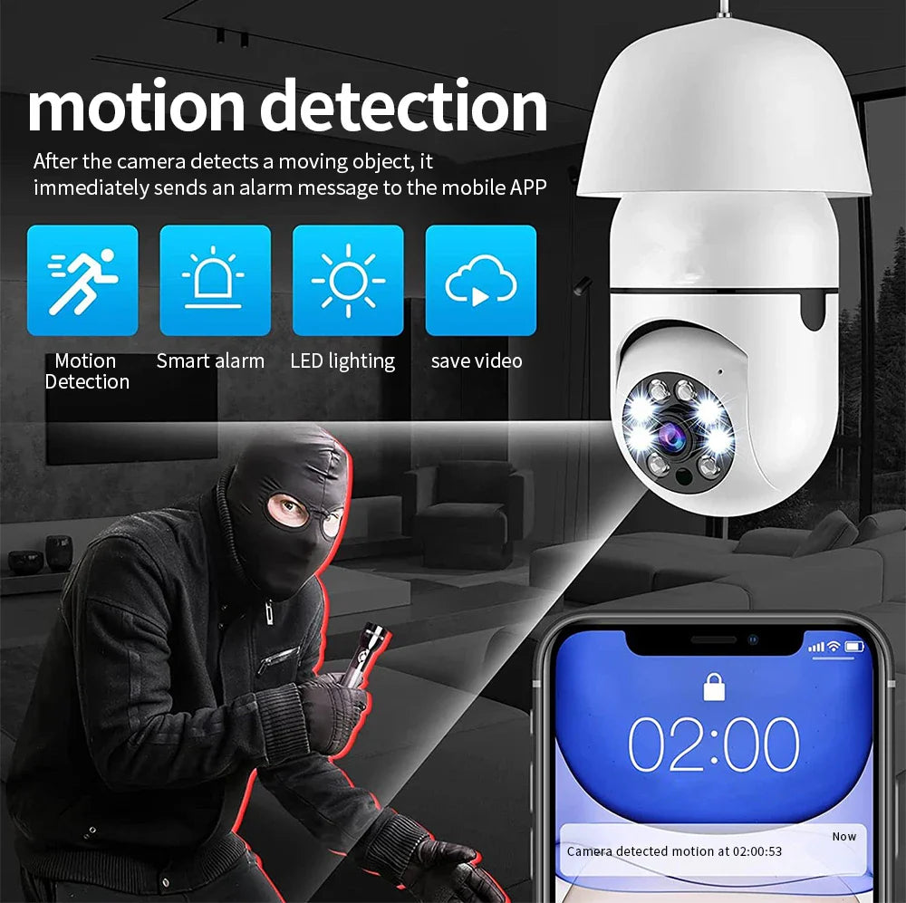 Bulb E27 Surveillance Camera Full Color Night Vision Automatic Human Tracking Zoom Indoor Security Monitor Wifi Minii IP Camera